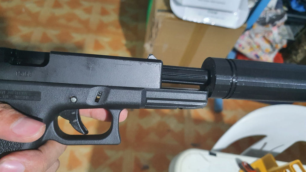 3d printed TOY PLASTIC Gl0ck G17 G19 G34 Fixed Outer barrel for SoftAir WE Double Bell EnC WITH THREADs