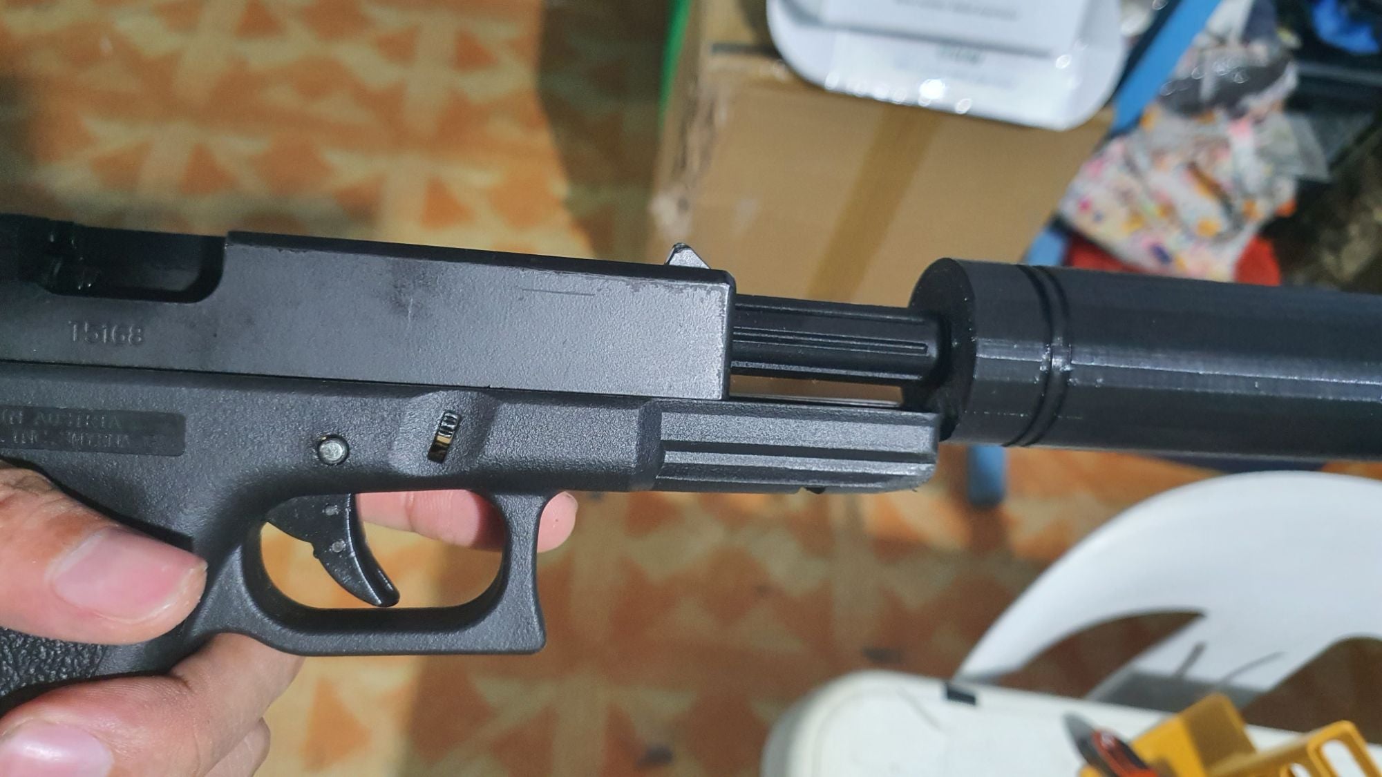 3d printed TOY PLASTIC Gl0ck G17 G19 G34 Fixed Outer barrel for SoftAir WE Double Bell EnC WITH THREADs