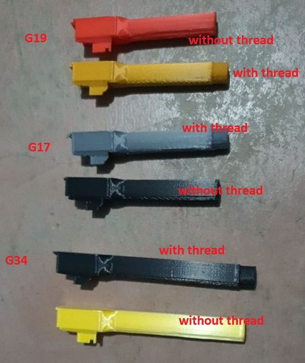 3d printed TOY PLASTIC Gl0ck G17 G19 G34 Fixed Outer barrel for SoftAir WE Double Bell EnC WITH THREADs