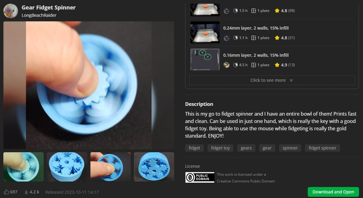 3d printed gear fidget toy